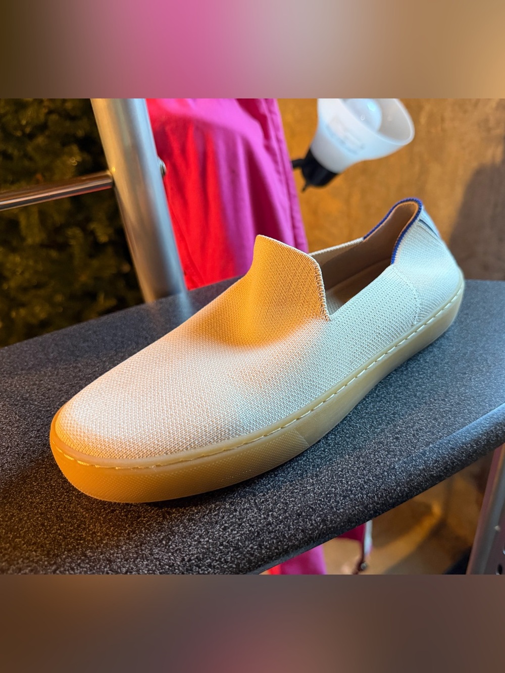 Rothy's Slip-On Moccasin in Cream with Tan Sole
